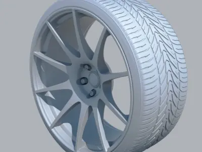 Car wheel disk and tire Low-poly 3D model