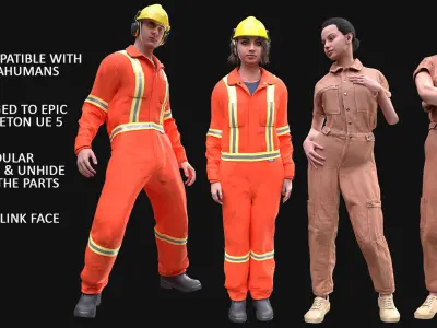 Mens and Womens Miner and Overalls Outfits 3D Model Collection