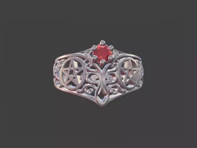Pentagram Filigree Ring With Gem 3D print model