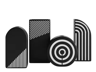 Black and white striped ceramic vase 3D model