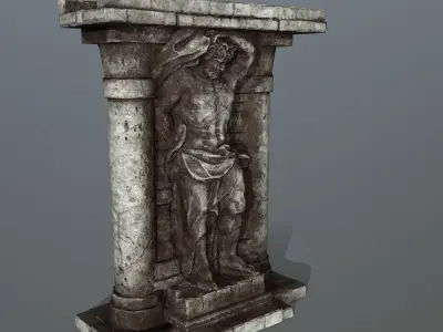 statue 2 stone column Low-poly 3D model