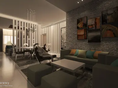 Contemporary Living room and reception with balcony 3D model