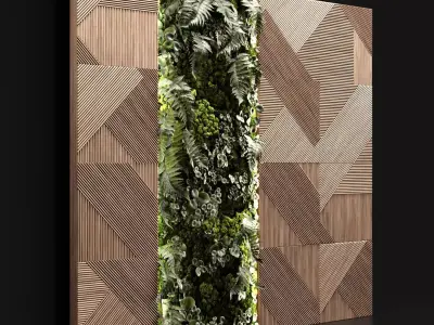 Wooden panels and vertical garden 2 3D model