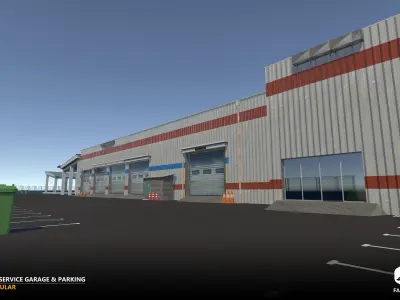 Modular Car Service Garage Parking Interior Exterior- AllFormats Low-poly 3D model