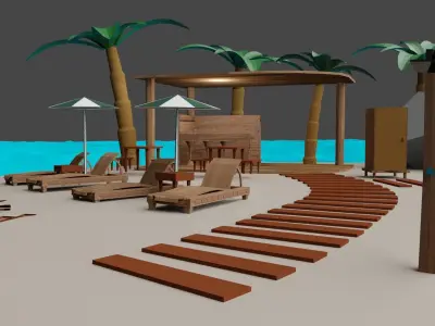 Luxury Beach Island 3D Model Low-poly 3D model