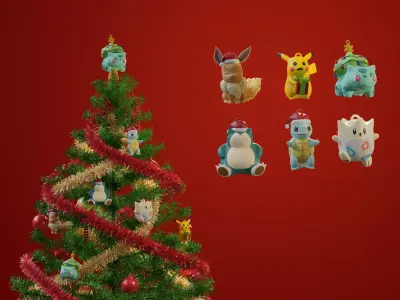 Pokeball Christmas Ornament Set 3D Printable Holiday Figures 3D print model