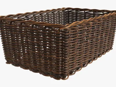 Wicker basket rectangular 01 dark brown 3D model