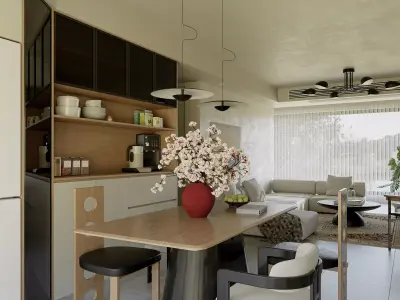 modern living room and dining room interior scenes  3D model