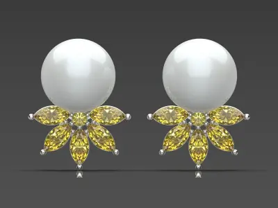 Marquise-cut pearl and diamond STL earrings pe0031 3D print model