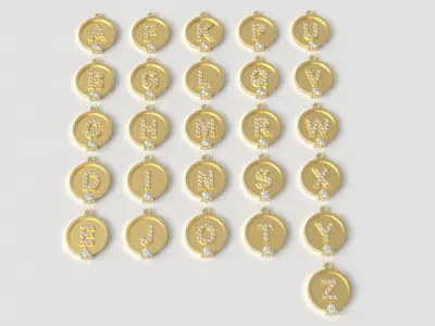 Alphabet Pendant with 3mm Gemstone and Diamonds 3D print model