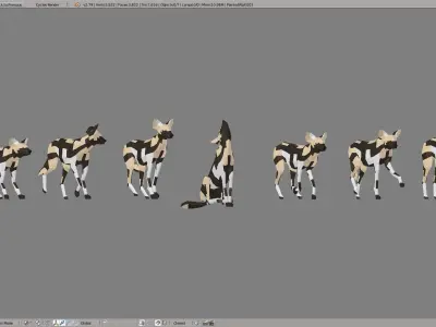 Painted Wolves Low-poly 3D model