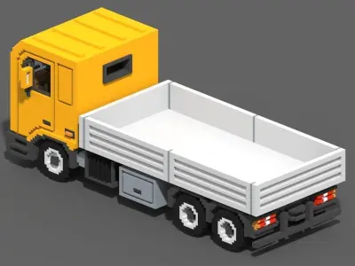 Voxel Flatbed Truck Low-poly 3D model