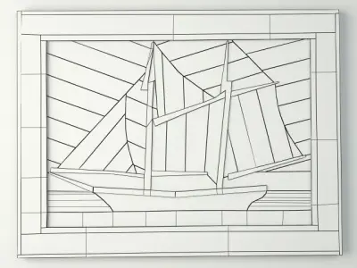 Folk Art Painted Wood Lathe Assemblage Ship 3D model