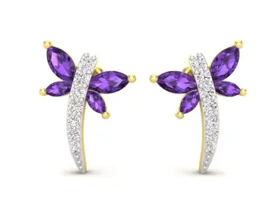 AV 619 Marquise and Round Diamond Dragonfly Stud Earrings 3D print model