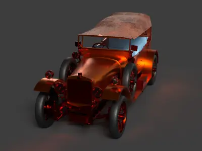 Orange vintage car Low-poly 3D model