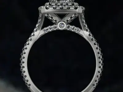 Double cushion halo engagement ring with knife edge shank 3D print model