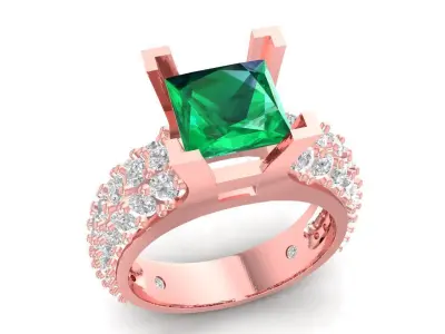 Luxury Cushion Cut Emerald Ring with Full Pave Band  3117 3D print model