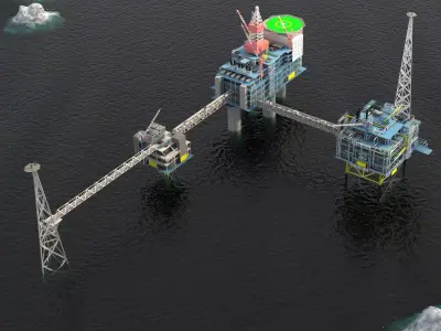 Sleipner Vest offshore oil platform Cluster Low-poly 3D model