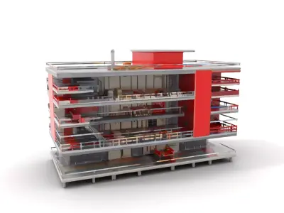 Modern Red Office Building model pack Low-poly 3D model