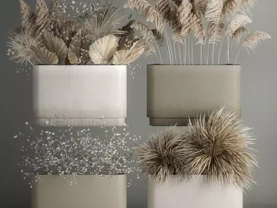 Plants In Flowerpots Made Of Dried Flowers 3D model