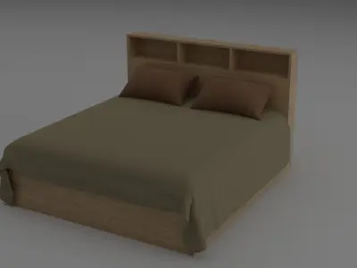 Comfortable double bed with shelves 3D model