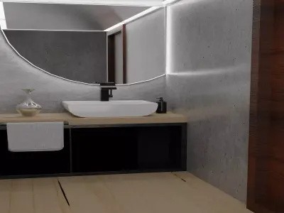 toilet modern bathroom with circular mirror Free 3D model