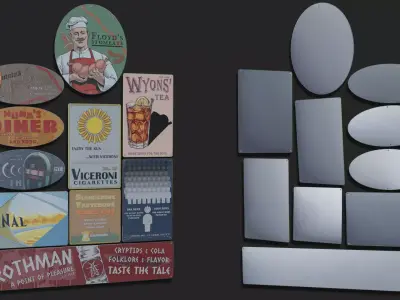 Retro Metal Signs Asset Pack Low-poly 3D model