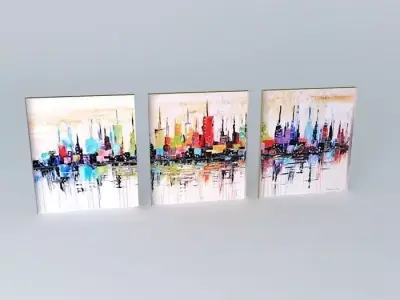 Triptych painting - abstract city Free low-poly 3D model