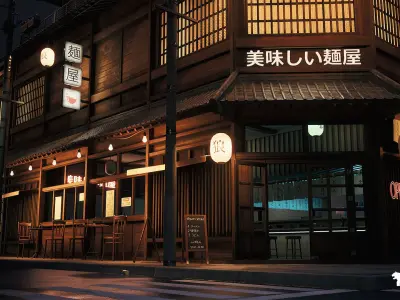 Ramen Restaurant Environment Low-poly 3D model