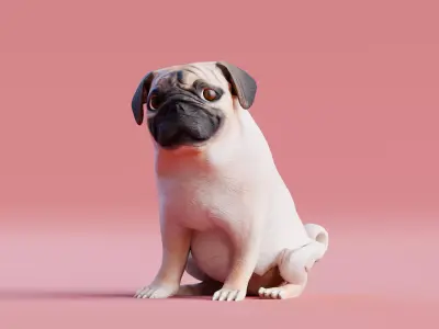 Low poly - Stylized dog - Pug Low-poly 3D model