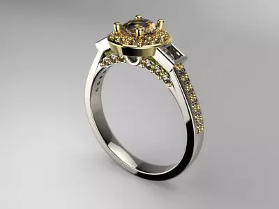 Luxury Full Diamond round shaped Yellow Diamond engagement ring 3D print model