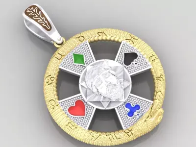  Pendant Yin Yang with Jesus and zodiac signs on the snake 3D print model