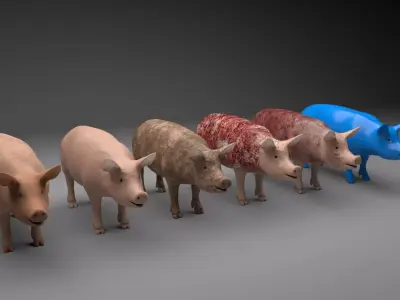 Pig model with 6 different textures Low-poly 3D model