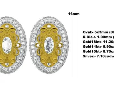 Oval Diamond Art Deco Cufflink 3D print model