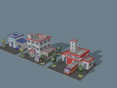 set of low poly 3D cartoon models Low-poly 3D model