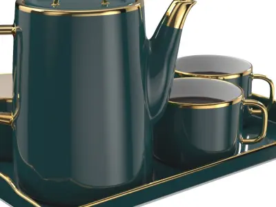 Coffee Moka Pot Luxury Ceramic Coffee Cup Set PBR 3D model