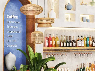 Greek Cafe  boho Low-poly 3D model