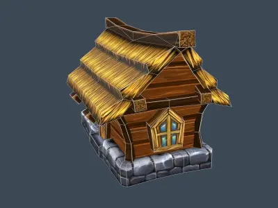 Cartoon Old Wooden House Building Low-poly 3D model