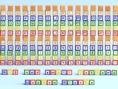 Wooden Blocks - Alphabet and Numbers - Unreal Engine Low-poly 3D model