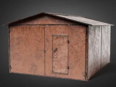 pack of 3 color old metal  damaged car garages da1 Low-poly 3D model