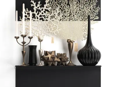 decorative set on a shelf with a coral 3D model