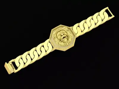 Luxury Lion Head Cuban Chain Bracelet for Men  3565 3D print model