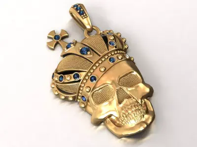 Crowned Skull Cross Pendant King Style Hip Hop Vibes 3D print model