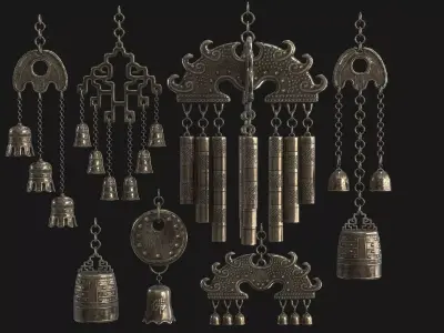 Wind Chime Props Collection Low-poly 3D model