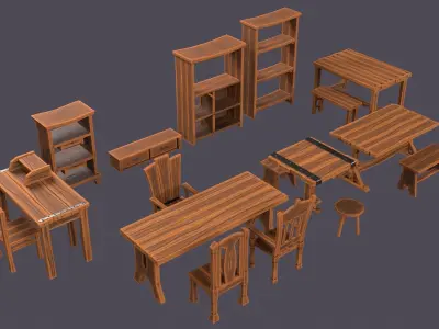 Stylized furniture collection Low-poly 3D model
