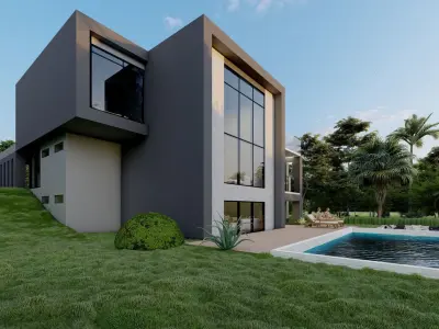 Modern Luxury Villa 3D Model with Pool and Garden 3D model