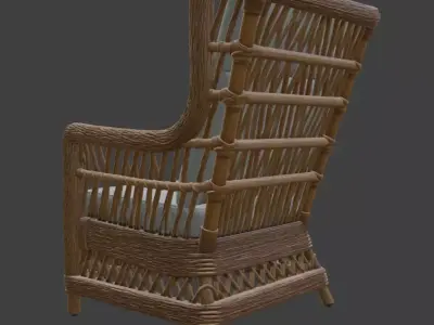 Bohemian Rattan Wingback Armchair 3D model