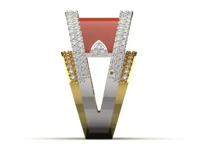 Two-tone Gold Ring with Coral and Diamonds Model jr00212 3D print model