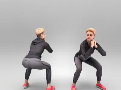 Young woman doing squats 376 Low-poly 3D model