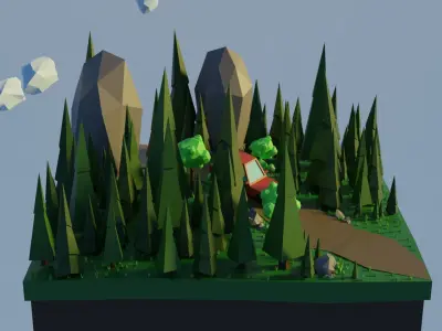Low Poly Car and Forest Low-poly 3D model
